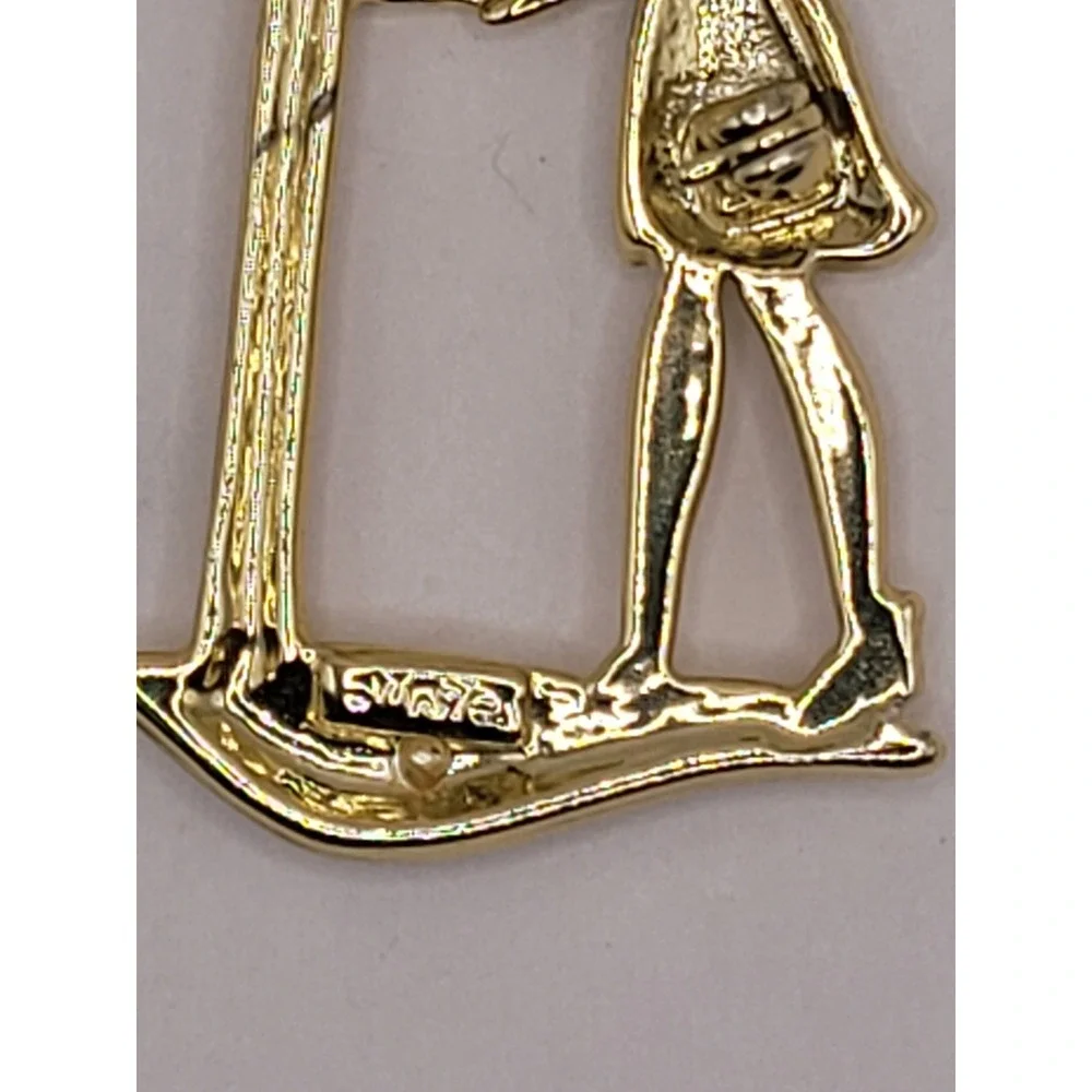 Vintage Gold Tone Girl by Tree‎ Figural Brooch Pin Whimsical Storybook Jewelry